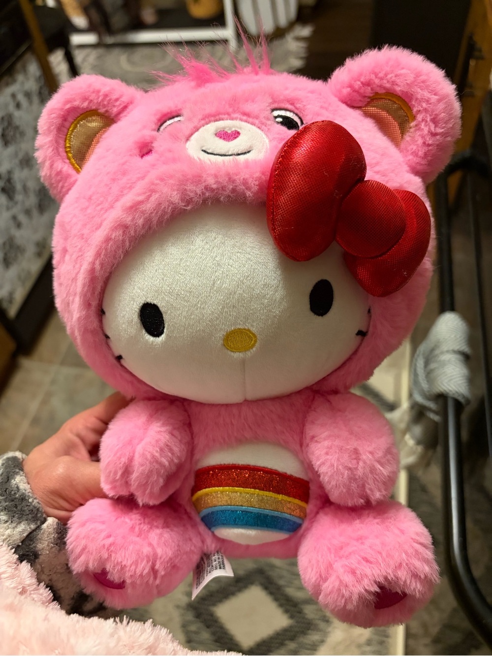 Care Bears Pink Plush Hello Kitty Bear with Rainbow Belly